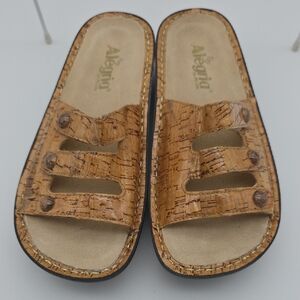 Alegria Fiona Cork Pattern Triple Strap Leather Comfort Sandals Size 38 (8/8.5)